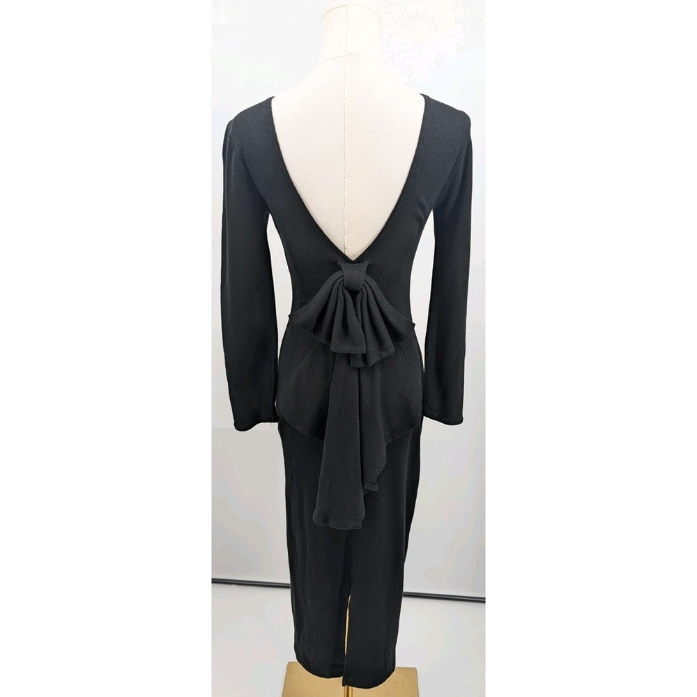 Vtg Y2K 2000s Rampage Black Ribbed Midi Dress Low Back Bow Size Small Stretch